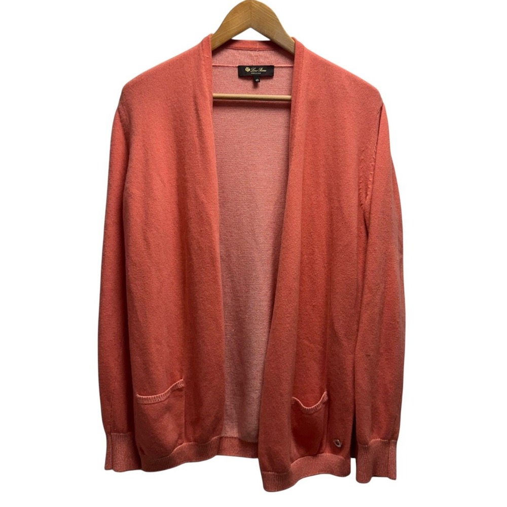 Loro Piana Womens Sz 48 Coral Pink Baby Cashmere Silk Knit Open Cardigan Sweater